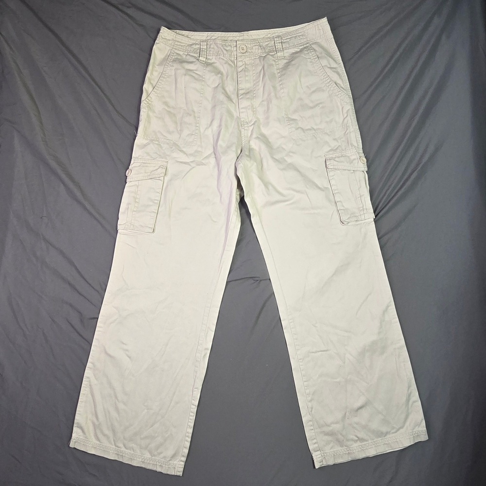 Open Trails Men Cargo Pants 36x32 Khaki Tan Cotton Straight Leg Utility Pockets